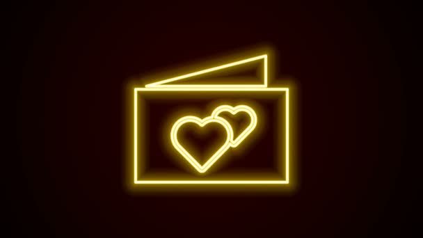 Ragyogó neon vonal Köszöntő kártya ikon elszigetelt fekete alapon. Ünnepi plakát sablon meghívó vagy üdvözlőlap. 4K Videó mozgás grafikus animáció — Stock videók