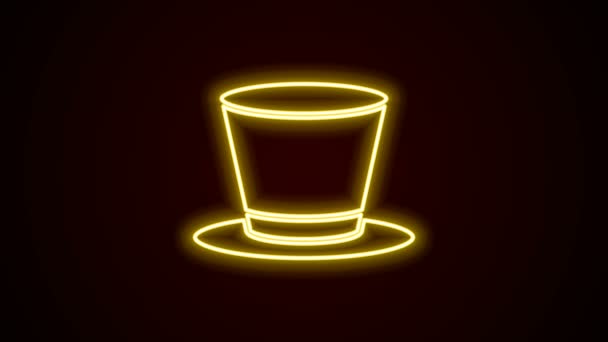Strălucitoare linie de neon cilindru pălărie pictogramă izolat pe fundal negru. 4K Animație grafică în mișcare video — Videoclip de stoc