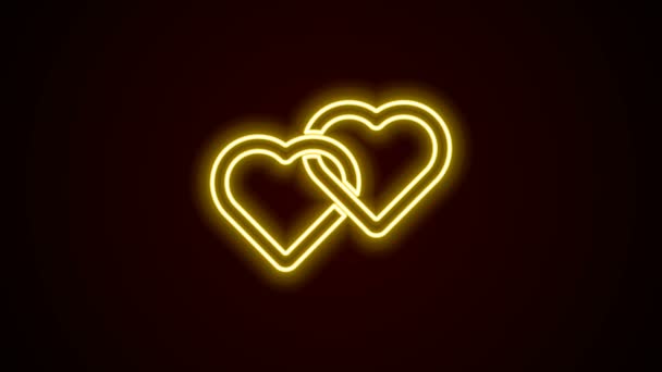 Glowing neon line Two Linked Hearts icon isolated on black background. Romantic symbol linked, join, passion and wedding. Valentine day symbol. 4K Video motion graphic animation — Stock Video