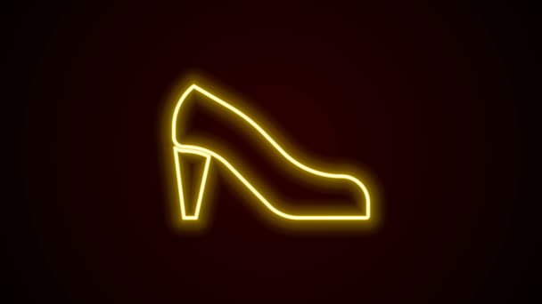 Glowing neon line Woman shoe with high heel icon isolated on black background. 4K Video motion graphic animation — Stock Video