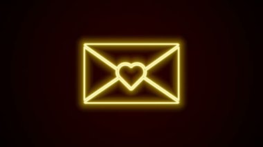 Parlayan neon hattı Zarfın içinde siyah arka planda Valentine 'ın kalp ikonu var. Mesaj aşkım. Aşk ve romantizm mektubu. 4K Video hareketli grafik canlandırması