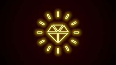 Parlayan neon çizgisi simgesi siyah arkaplanda izole edildi. Mücevher sembolü. Mücevher taşı. 4K Video hareketli grafik canlandırması
