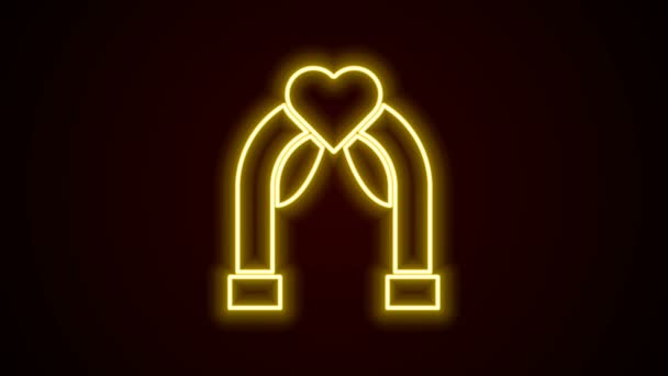 Светящаяся неоновая линия икона Свадебная арка изолирована на черном фоне. Свадебное украшение. Видеографическая анимация 4K — стоковое видео