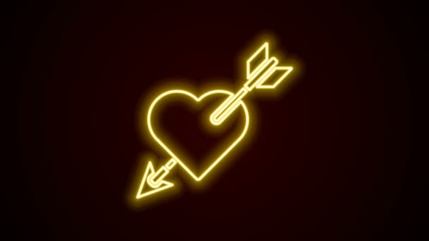 Glowing neon line Amour symbol with heart and arrow icon isolated on black background. Love sign. Valentines symbol. 4K Video motion graphic animation — Stock Video