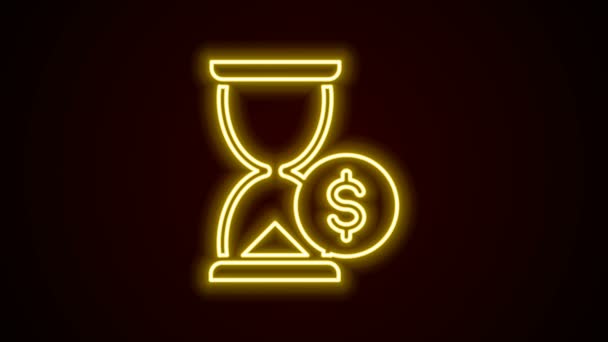 Glowing neon line Hourglass with dollar icon isolated on black background. Money time. Sandglass and money. Growth, income, savings, investment. 4K Video motion graphic animation — Stock Video