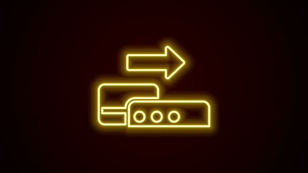 Świecąca neonowa linia Terminal Pos z umieszczoną ikoną karty kredytowej na czarnym tle. Transakcja terminalu płatniczego. Płać kartą. 4K Animacja graficzna ruchu wideo — Wideo stockowe