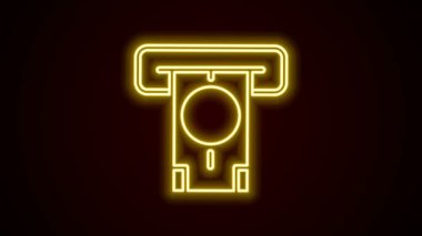 Parlak neon hattı ATM - Otomatik veznedar makinesi ve para ikonu siyah arkaplanda izole edildi. 4K Video hareketli grafik canlandırması