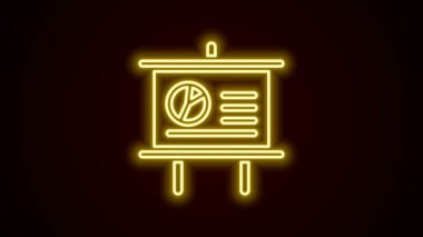 Parlak neon hattı sunum tahtası, grafik, çizelge, diyagram, bilgi grafiği, turta grafik simgesi siyah arkaplanda izole edilmiş. 4K Video hareketli grafik canlandırması