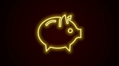 Parlayan neon hattı Piggy Bank ikonu siyah arka planda izole edildi. Tasarruf ya da para birikimi, yatırım. 4K Video hareketli grafik canlandırması