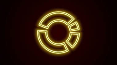 Parlayan neon hattı pasta grafiği bilgi simgesi siyah arkaplanda izole edildi. Diyagram çizelgesi. 4K Video hareketli grafik canlandırması