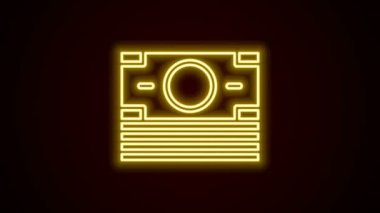 Parlak neon hattı kağıt yığınları para ikonu siyah arka planda izole. Para desteleri. Para birimi. 4K Video hareketli grafik canlandırması