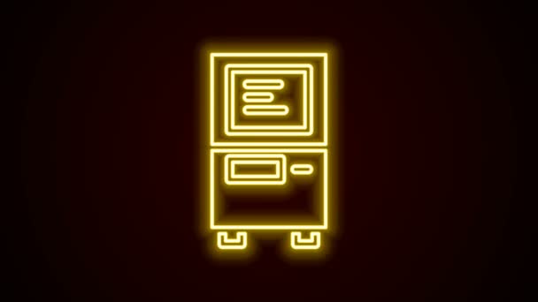 Gloeiende neon lijn ATM - Geautomatiseerde kassier machine pictogram geïsoleerd op zwarte achtergrond. 4K Video motion grafische animatie — Stockvideo