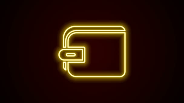 Gloeiende neon lijn Wallet icoon geïsoleerd op zwarte achtergrond. Een portemonnee icoon. Cash spaarsymbool. 4K Video motion grafische animatie — Stockvideo
