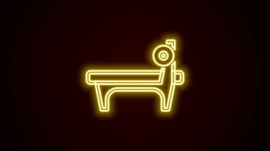 Siyah arkaplanda barbel simgesi olan parlak neon hattı Bench. Spor aletleri. Vücut geliştirme, ağırlık kaldırma, fitness konsepti. 4K Video hareketli grafik canlandırması