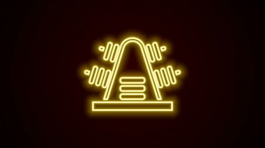 Siyah arkaplanda izole halter ikonu için ilave ağırlık içeren parlak neon çizgili metal raf. Vücut geliştirme, fitness, spor, sağlıklı yaşam tarzı konsepti. 4K Video hareketli grafik canlandırması