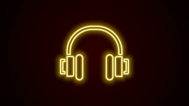 Parlayan neon hattı kulaklık simgesi siyah arkaplanda izole edildi. Kulaklıklar. Müzik, hizmet, iletişim ve operatör konsepti. 4K Video hareketli grafik canlandırması