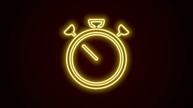 Parlayan neon hattı Stopwatch simgesi siyah arkaplanda izole edildi. Zaman göstergesi. Kronometre işareti. 4K Video hareketli grafik canlandırması
