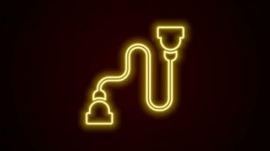 Parlayan neon hattı göğüs genişletici simgesi siyah arkaplanda izole edildi. 4K Video hareketli grafik canlandırması