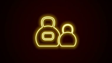 Parlayan neon çizgisi Kettlebell simgesi siyah arkaplanda izole edildi. Spor malzemeleri. 4K Video hareketli grafik canlandırması