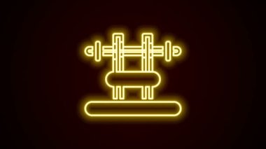 Siyah arkaplanda barbel simgesi olan parlak neon hattı Bench. Spor aletleri. Vücut geliştirme, ağırlık kaldırma, fitness konsepti. 4K Video hareketli grafik canlandırması