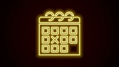 Parlayan neon çizgisi takvim uygunluk simgesi siyah arkaplanda izole edildi. Eğitim programı. 4K Video hareketli grafik canlandırması