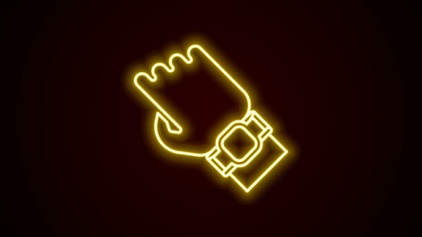 Светящиеся неоновые линии Умные часы на иконке руки изолированы на черном фоне. Концепция приложения. Видеографическая анимация 4K — стоковое видео