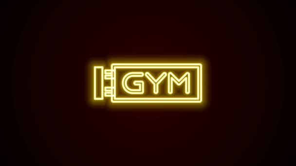 Glowing neon line Umístění tělocvična ikona izolované na černém pozadí. Grafická animace pohybu videa 4K — Stock video