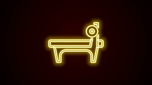 Glödande neon linje Bench med barbel ikon isolerad på svart bakgrund. Gym utrustning. Bodybuilding, styrketräning, fitness koncept. 4K Video motion grafisk animation — Stockvideo