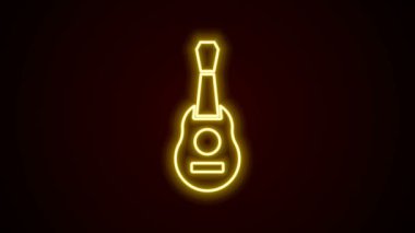 Parlayan neon hattı Gitar simgesi siyah arkaplanda izole edildi. Akustik gitar. Telli müzik aleti. 4K Video hareketli grafik canlandırması