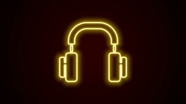 Parlayan neon hattı kulaklık simgesi siyah arkaplanda izole edildi. Kulaklıklar. Müzik, hizmet, iletişim ve operatör konsepti. 4K Video hareketli grafik canlandırması