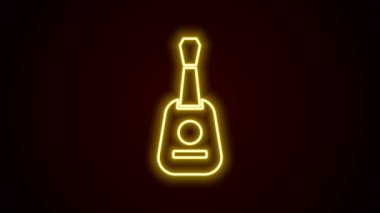 Parlayan neon hattı Gitar simgesi siyah arkaplanda izole edildi. Akustik gitar. Telli müzik aleti. 4K Video hareketli grafik canlandırması