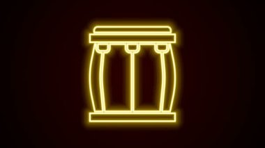 Parlayan neon hattı Drum simgesi siyah arkaplanda izole edildi. Müzik işareti. Müzik aleti sembolü. 4K Video hareketli grafik canlandırması