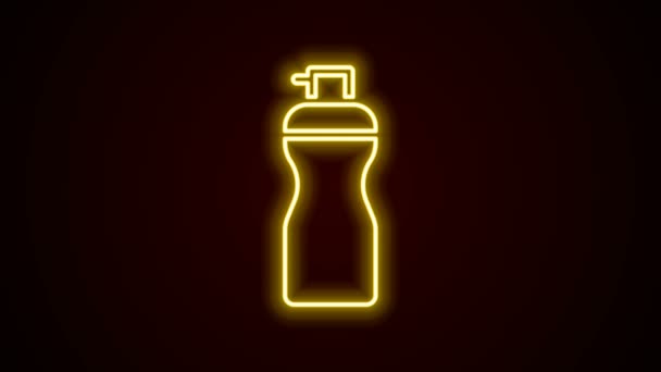Parlayan neon hattı fitness karıştırıcı simgesi siyah arkaplanda izole edildi. Su ve protein kokteylleri için kapaklı spor karıştırıcı şişesi. 4K Video hareketli grafik canlandırması — Stok video