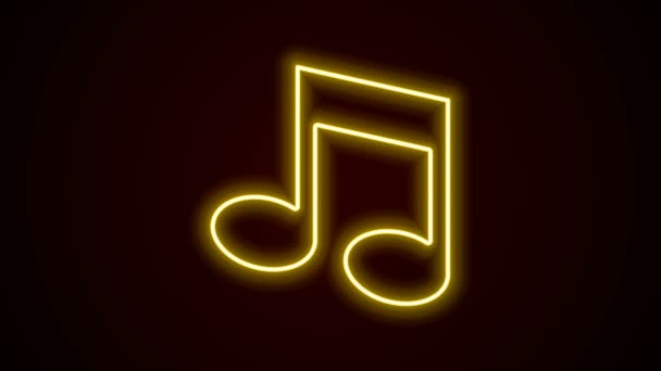 Linha de néon brilhante Nota musical, ícone de tom isolado no fundo preto. Animação gráfica em movimento de vídeo 4K — Vídeo de Stock