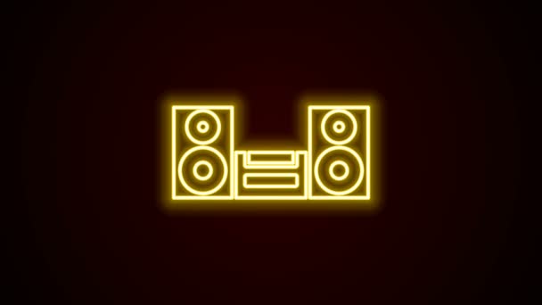 Ligne lumineuse néon Home stéréo avec deux haut-parleurs s icône isolée sur fond noir. Système musical. Animation graphique de mouvement vidéo 4K — Video