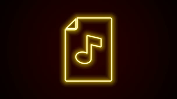 Świecąca neonowa linia Książka muzyczna z ikoną nuty na czarnym tle. Arkusz muzyczny z drążkiem. Notatnik do nut. 4K Animacja graficzna ruchu wideo — Wideo stockowe