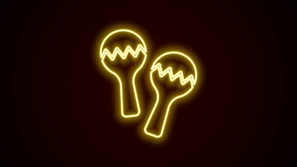 Linha de néon brilhante ícone de Maracas isolado no fundo preto. Música maracas instrumento méxico. Animação gráfica em movimento de vídeo 4K — Vídeo de Stock