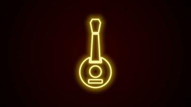 Parlayan neon hattı Banjo simgesi siyah arkaplanda izole edildi. Müzik aleti. 4K Video hareketli grafik canlandırması
