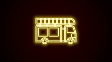 Parlayan neon hattı itfaiye aracı simgesi siyah arkaplanda izole edildi. İtfaiye. İtfaiyeciler acil durum aracı. 4K Video hareketli grafik canlandırması