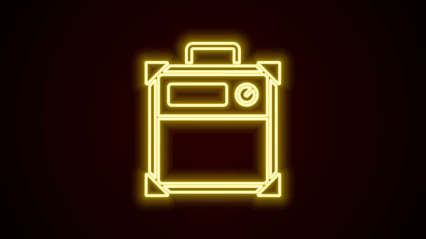 Zářící neonová čára Kytara zesilovač ikona izolované na černém pozadí. Hudební nástroj. Grafická animace pohybu videa 4K — Stock video