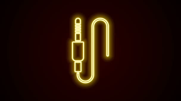 Leuchtendes Neon Line Audio Jack Icon isoliert auf schwarzem Hintergrund. Audio-Kabel für den Anschluss von Soundanlagen. Steckdrähte. Musikinstrument. 4K Video Motion Grafik Animation — Stockvideo