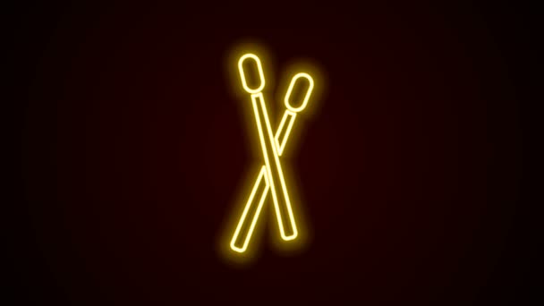 Leuchtende Neon Line Drum Sticks Symbol isoliert auf schwarzem Hintergrund. Musikinstrument. 4K Video Motion Grafik Animation — Stockvideo