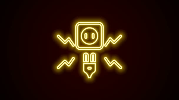 Zářící neonová šňůra Připojení elektrické zástrčky s ikonou zapalování elektrické energie izolované na černém pozadí. Grafická animace pohybu videa 4K — Stock video