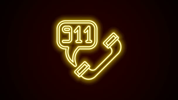 Glowing neon line Telephone with emergency call 911 icon isolated on black background. Police, ambulance, fire department, call, phone. 4K Video motion graphic animation — Stock Video