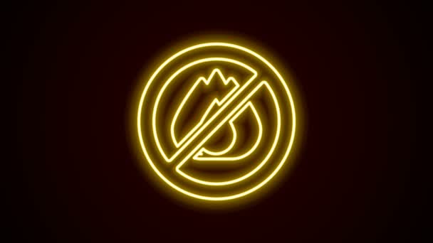 Garis neon Glowing Tidak ada ikon api terisolasi pada latar belakang hitam. Api larangan dan dilarang. Animasi grafis gerak Video 4K — Stok Video