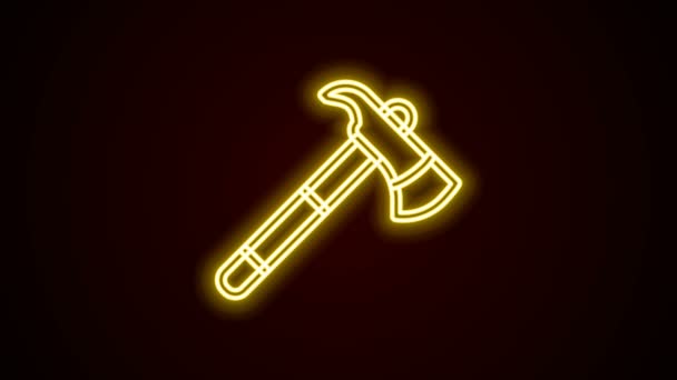 Glowing neon line Firefighter axe icon isolated on black background. Fire axe. 4K Video motion graphic animation — Stock Video