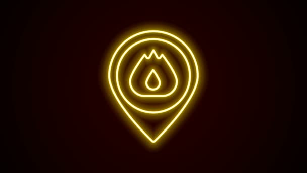 Linha de néon brilhante Mapa ponteiro com fogo ícone de chama isolado no fundo preto. Disparar perto. Animação gráfica em movimento de vídeo 4K — Vídeo de Stock