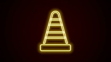 Parlayan neon hattı trafik konisi simgesi siyah arkaplanda izole edildi. 4K Video hareketli grafik canlandırması