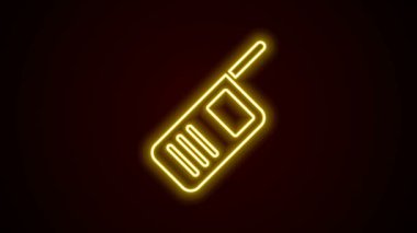 Parlayan neon hattı telsiz ikonu siyah arkaplanda izole edildi. Taşınabilir radyo vericisi simgesi. Radyo alıcı-vericisi işareti. 4K Video hareketli grafik canlandırması