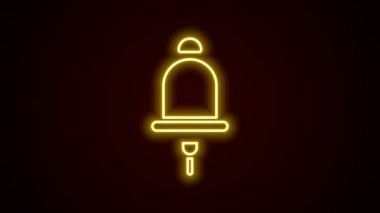 Parlayan neon hattı alarm zili simgesi siyah arkaplanda izole edildi. Yangın alarmı. Servis zili, el zili işareti, uyarı sembolü. 4K Video hareketli grafik canlandırması